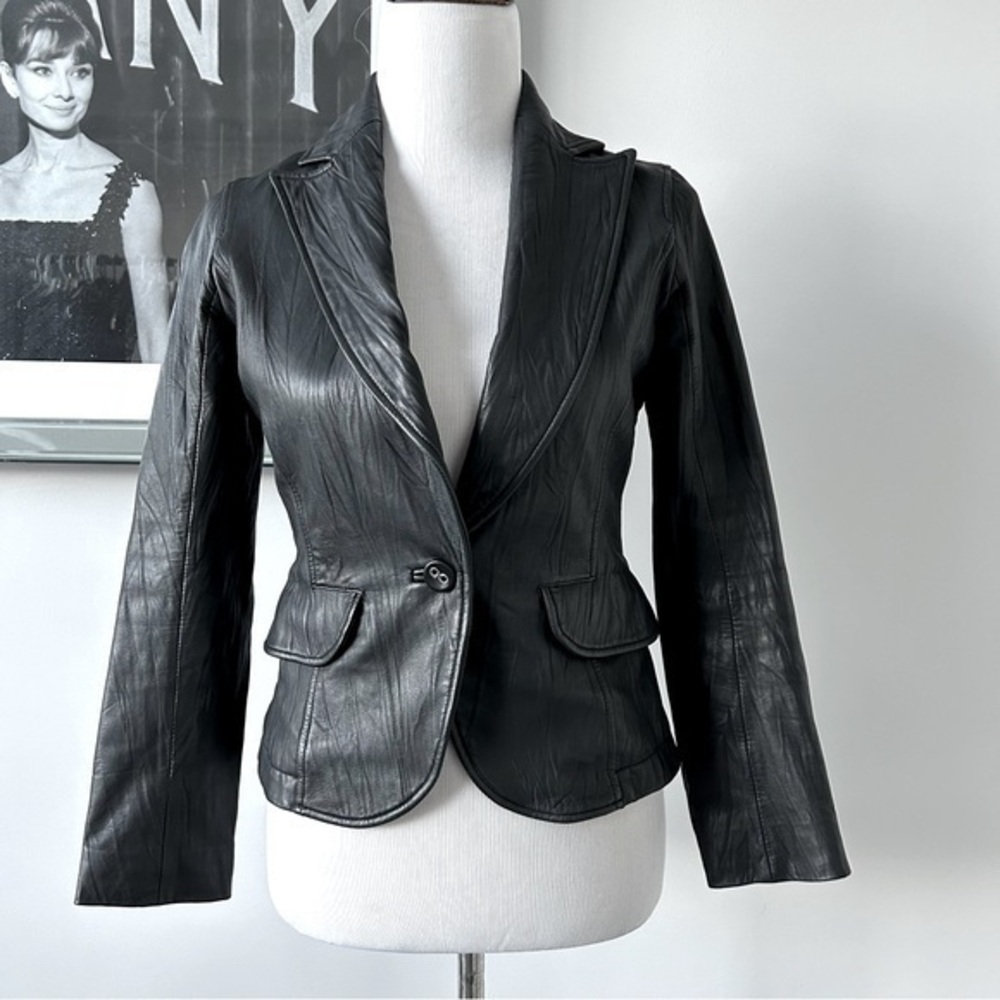 Lanvin en Blue Leather Blazer Jacket